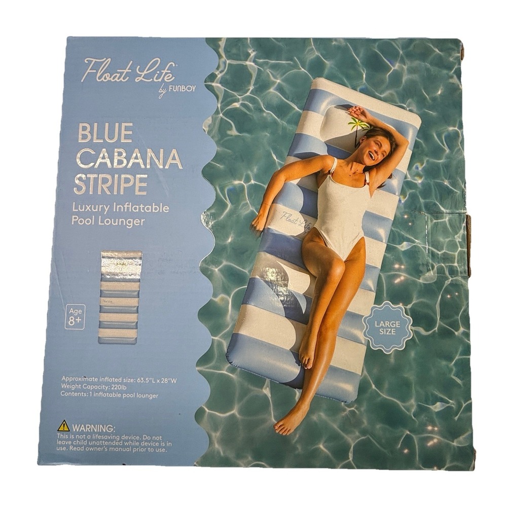 Funboy Float Life Inflatable Lounger Pool Float Oversized 65" Blue Cabana Stripe